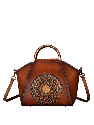 Women Retro Crossbody Embossing Genuine Leather Handbags