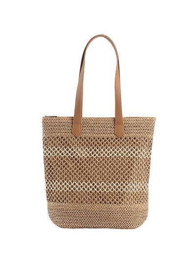 Women Summer Straw Weave Colorblock Shoulder Bag