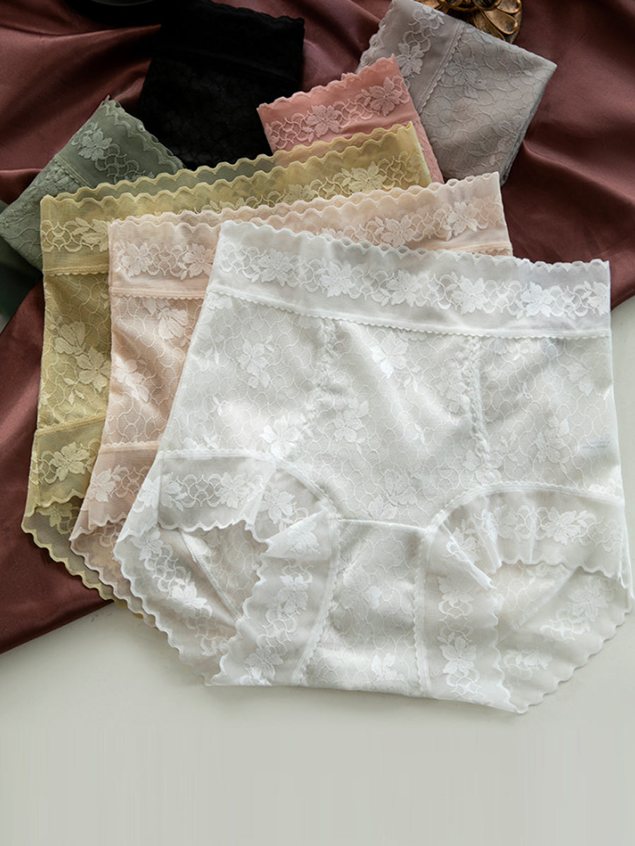 7 Pieces Summer Women Artsy Pure Color Lace Underwear