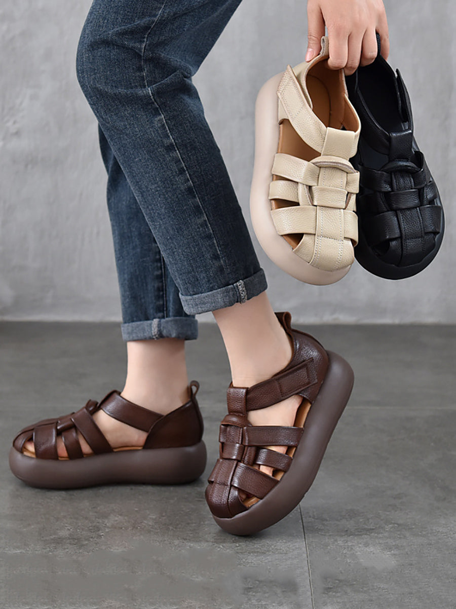 Women Casual Summer Leather Weave Platform Sandals