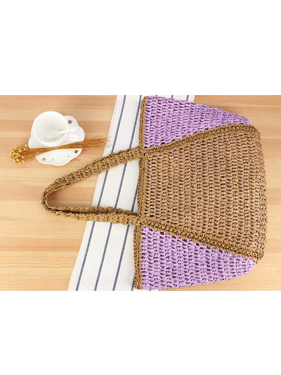 Women Casual Colorblock Straw Weave Shoulder Bag