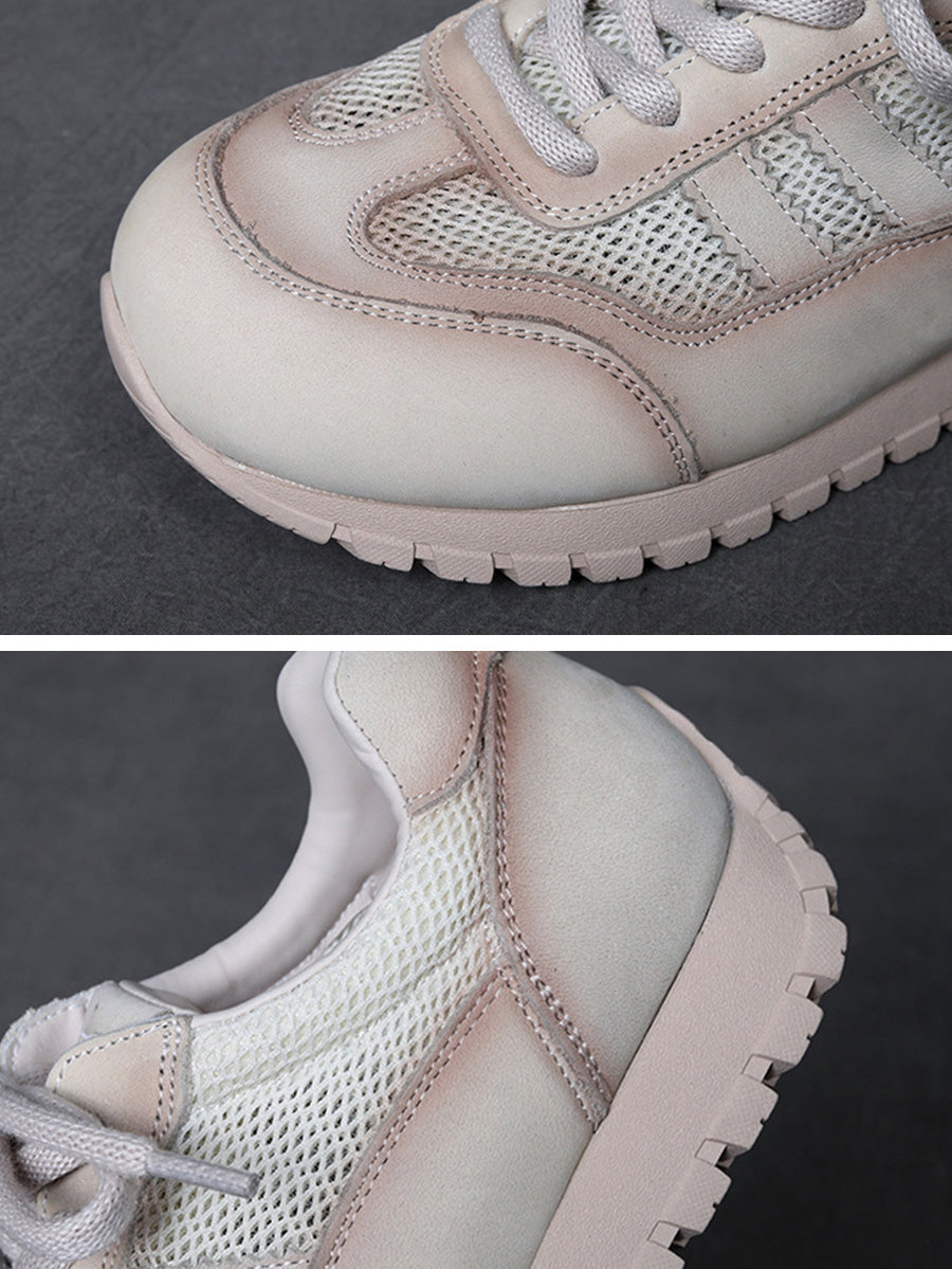 Women Casual Genuine Leather Spliced Flat Sport Shoes