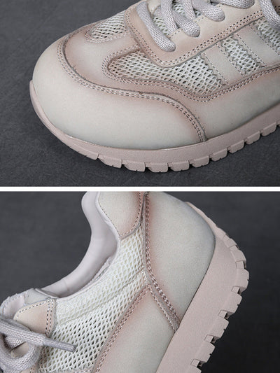 Women Casual Genuine Leather Spliced Flat Sport Shoes