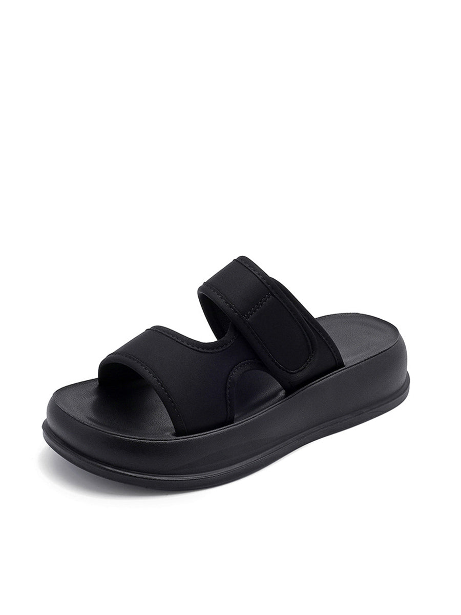 Women Summer Casual Genuine Leather Platform Slippers