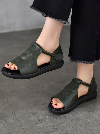 Women Summer Casual Soft Leather Flat Sandals