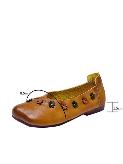 Women Vintage Summer Leather Flower Spliced Flat Shoes