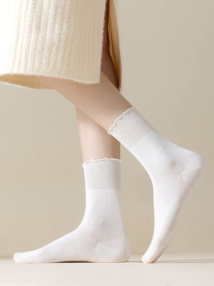 5 Pairs Women Summer Pure Color Cotton Socks