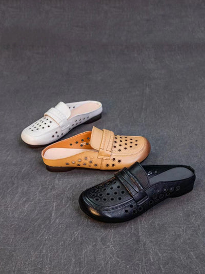 Women Summer Casual Genuine Leather Hollow Out Shoes