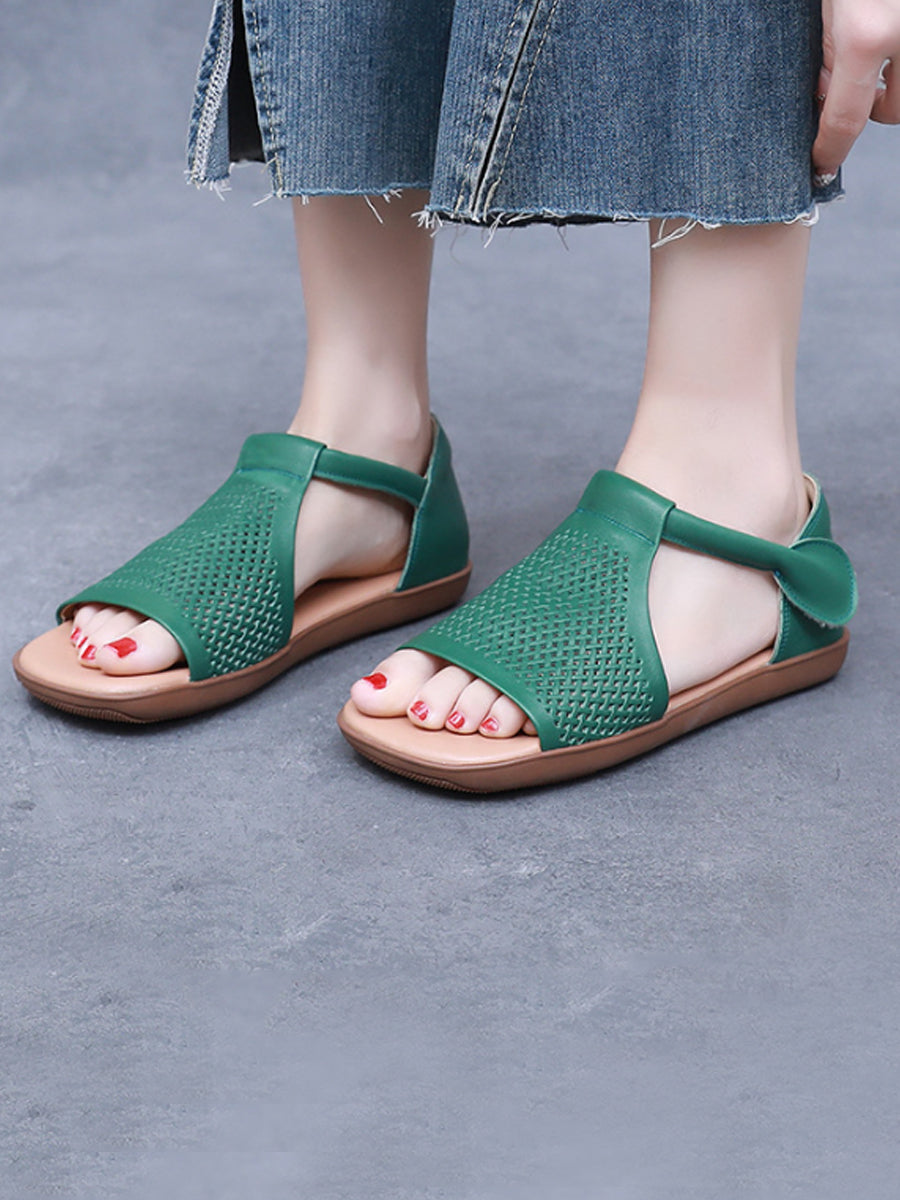Women Summer Casua Leather Hollow Out Flat Sandals