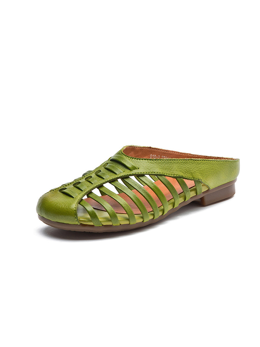 Women Casual Summer Leather Spliced Slippers