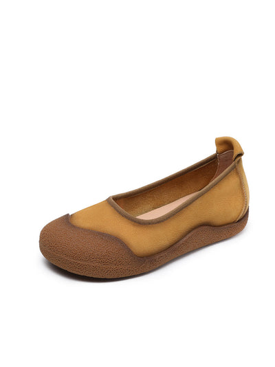 Women Summer Genuine Leather Colorblock Flat Shoes