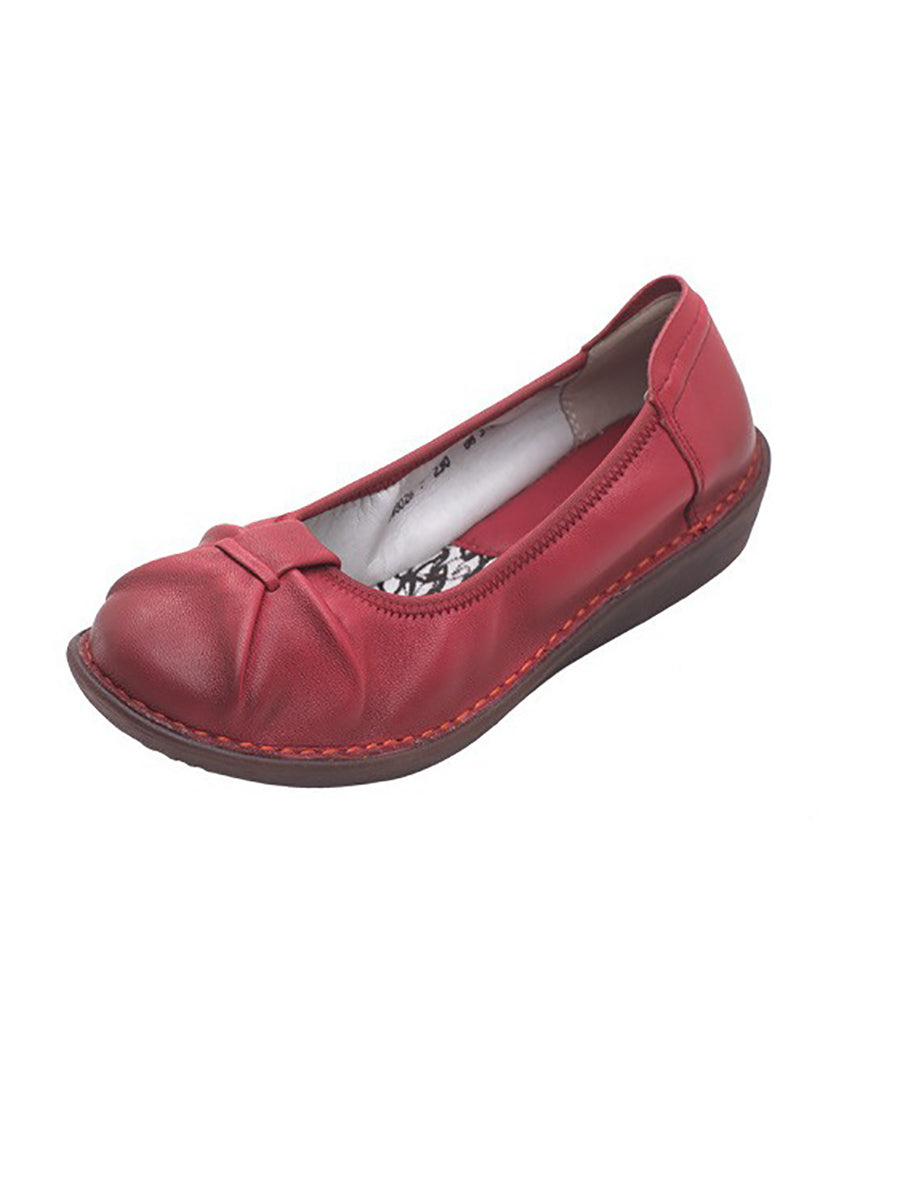 Women Ethnic Pure Color Genuine Leather Low Heel Shoes