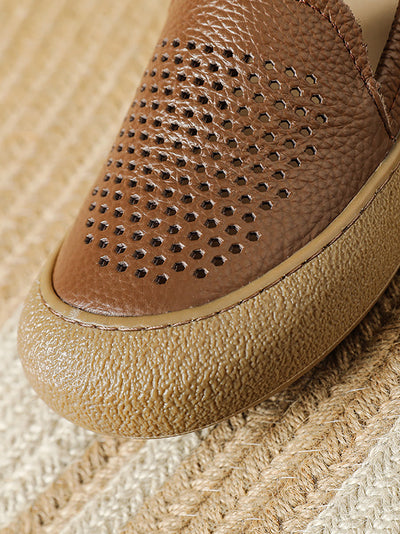 Women Summer Hollow Out Leather Flat Shoes