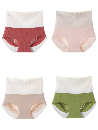4 Pieces Summer Women Colorblock High Waist Underwear
