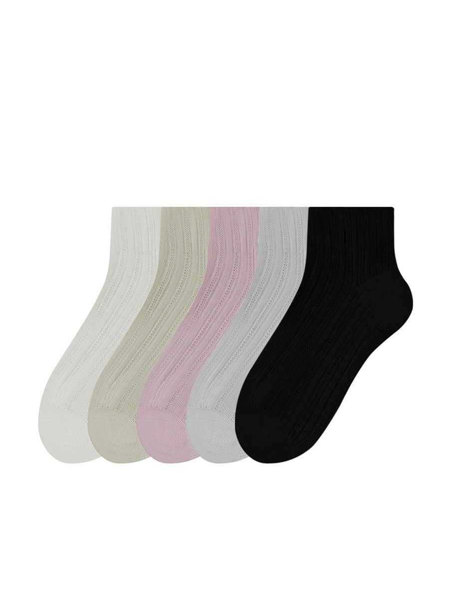 5 Pairs Women Summer Thin Pure Color Socks