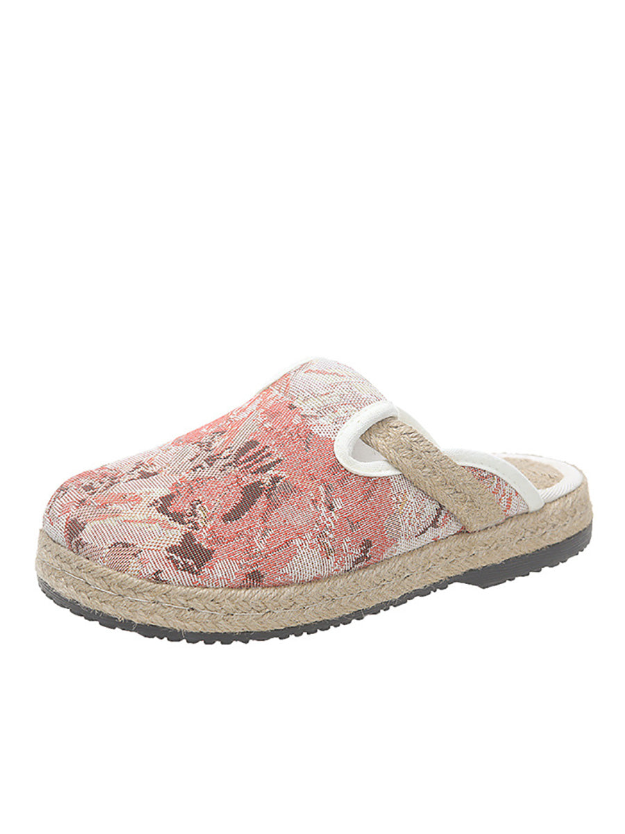 Women Summer Print Linen Flat Slippers