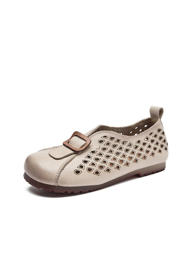 Women Summer Vintage Leather Spliced Flat Shoes