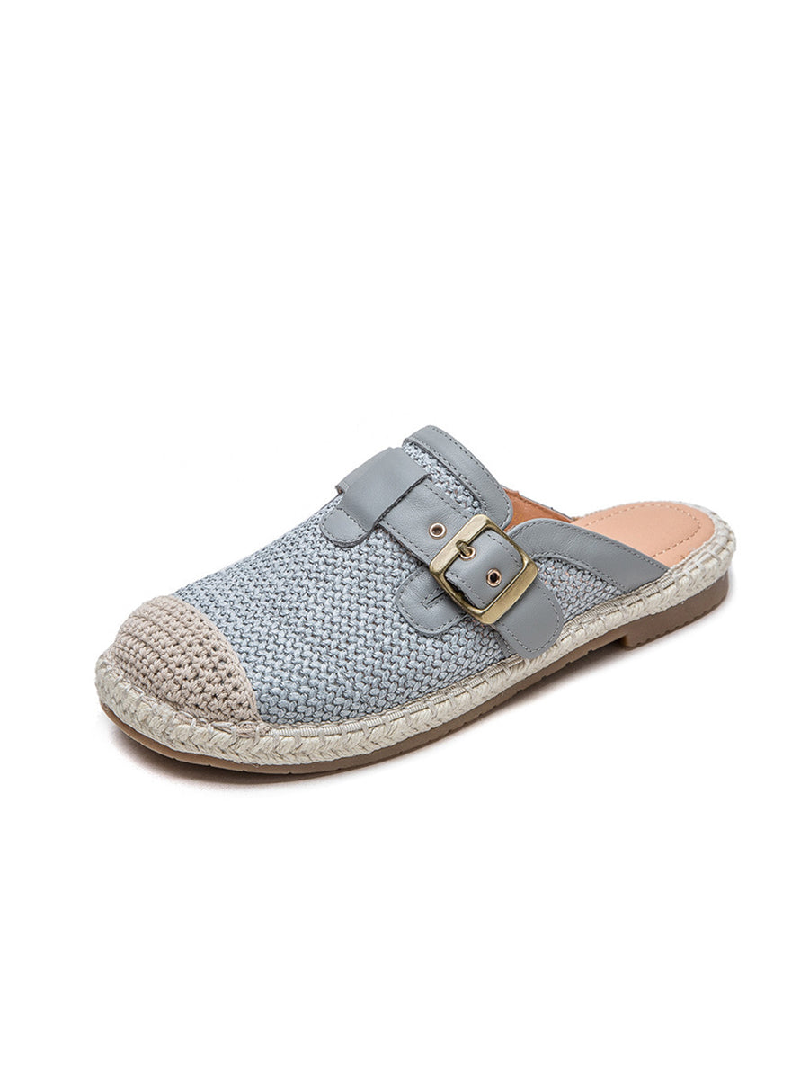 Women Summer Weave Leather Spliced Slippers