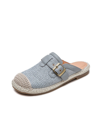 Women Summer Weave Leather Spliced Slippers