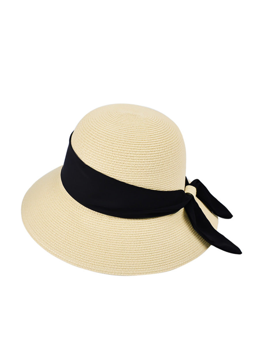 Women Summer Artsy Colorblock Sunproof Straw Hat