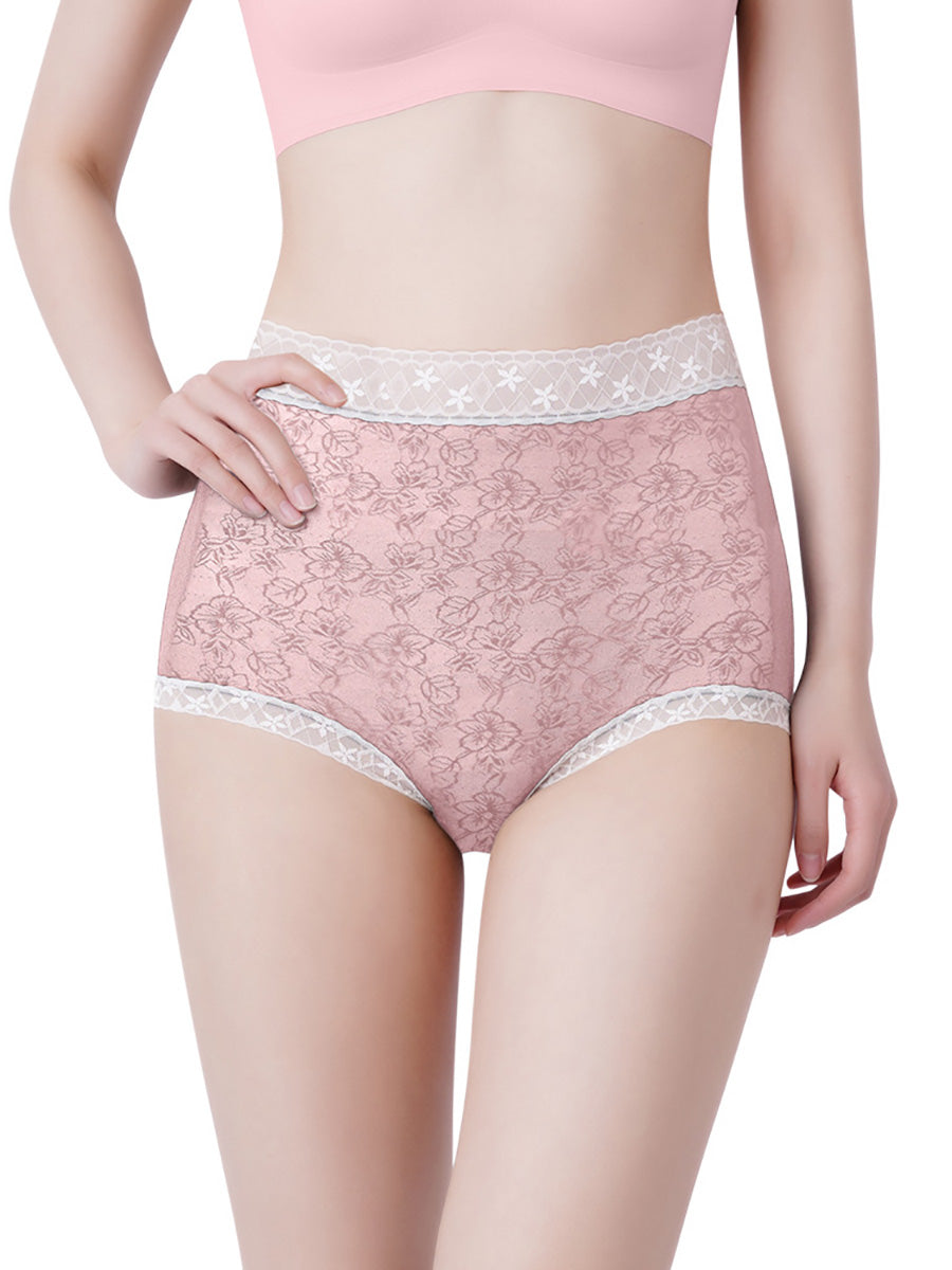6 Pieces Summer Women Flower Jacquard High Waist Underwear