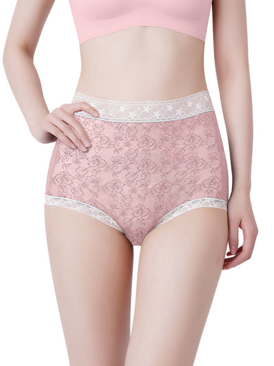 6 Pieces Summer Women Flower Jacquard High Waist Underwear