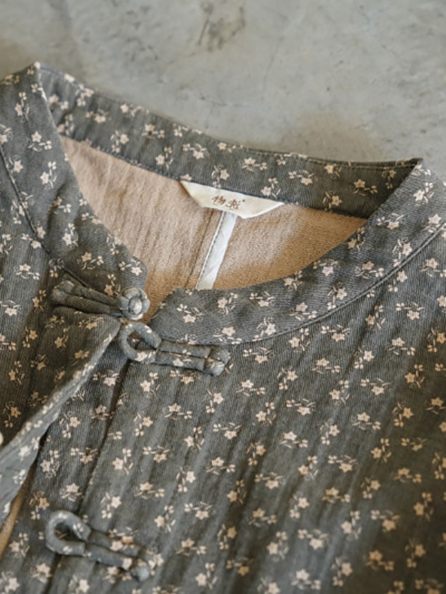 Plus Size Women Ethnic Autumn Floral Button-up Cotton Coat