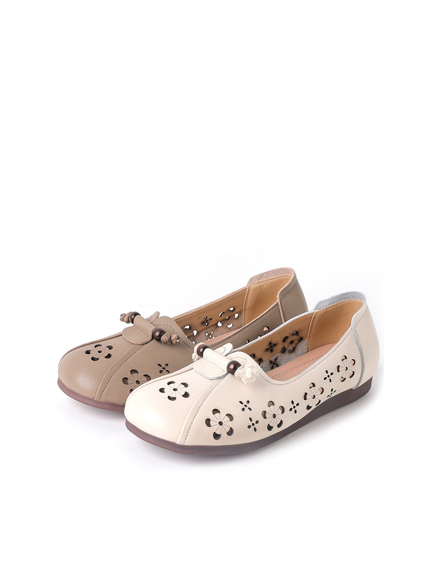 Women Casual Summer Leather Hollow Out Flat Shoes