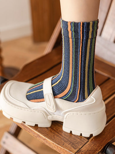 5 Pairs Stripe Adult Women Retro Autumn Winter Socks