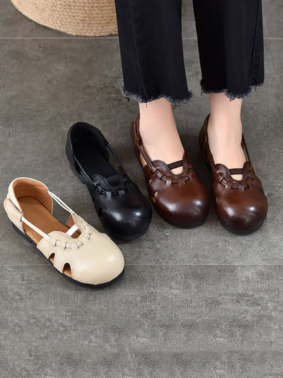 Women Casual Summer Genuine Leather Low Heel Shoes