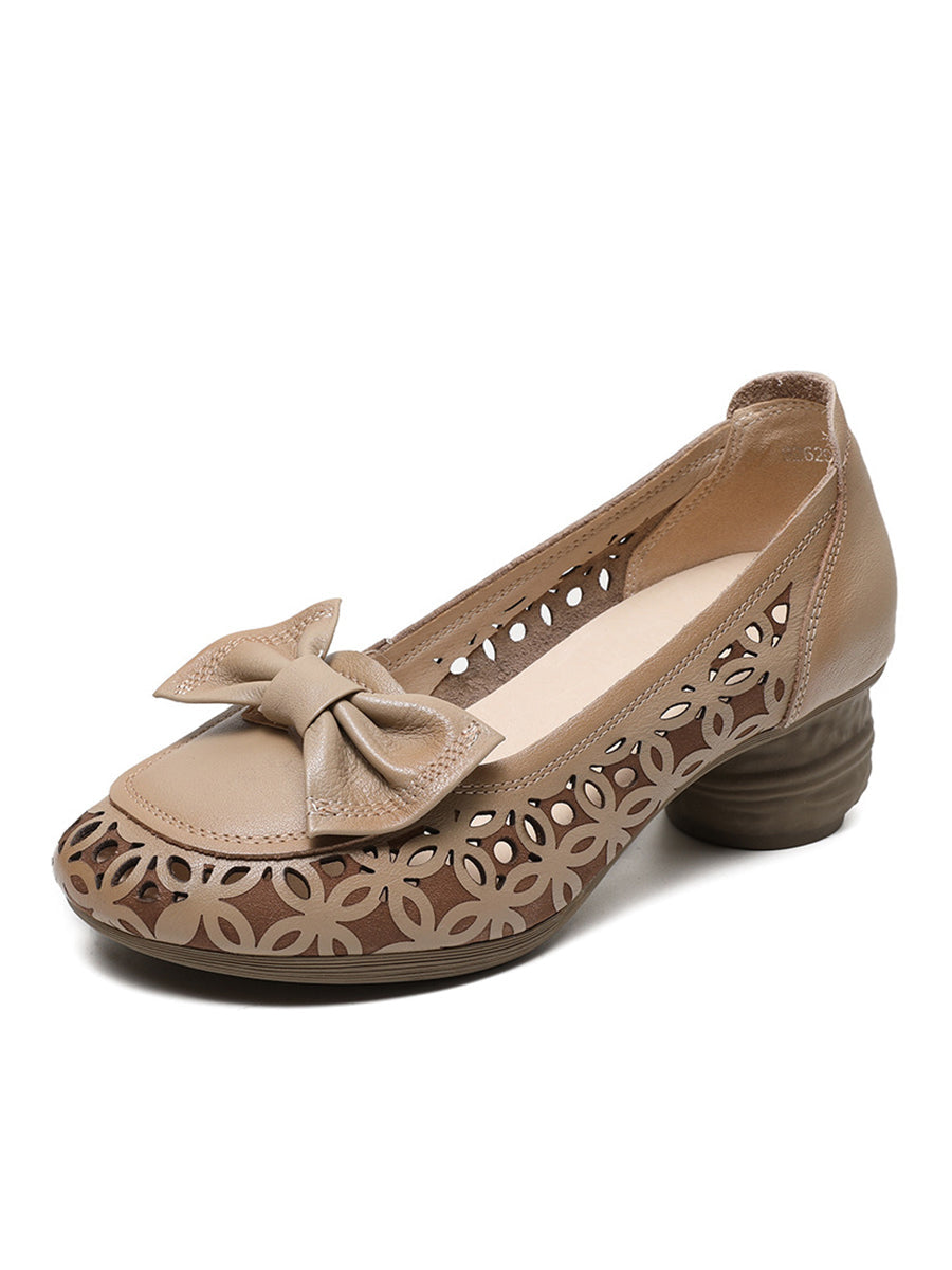 Women Summer Leather Flower Hollow Out Bowknot Shoes