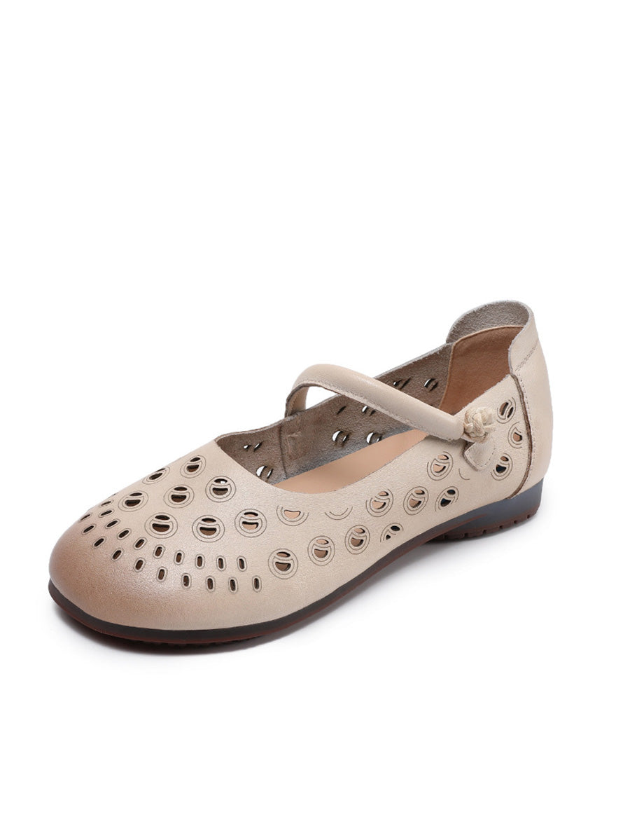 Women Summer Genuine Leather Hollow Out Low Heel Shoes