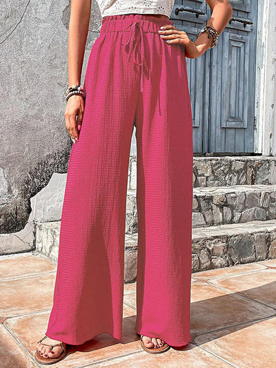Loose Wide Leg Drawstring Elasticity Solid Color Split-Joint Pants Trousers