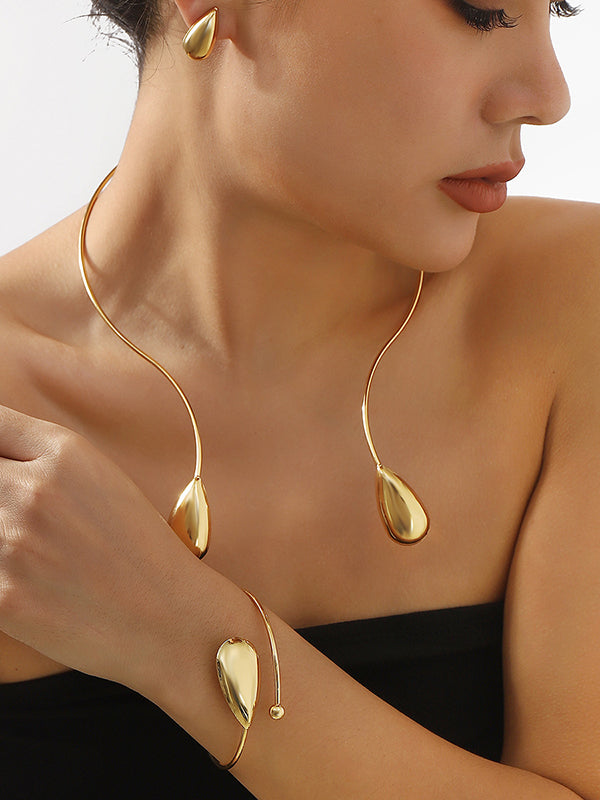 4 Pcs Geometric Bracelet Accessories + Drop Earrings + Necklaces Accessories