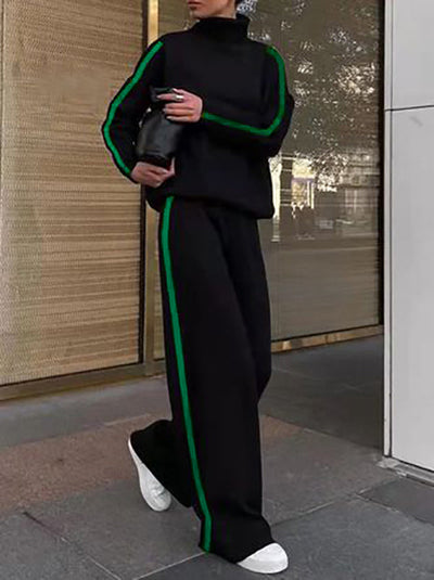 Long Sleeves Loose Buttoned Hollow Printed Split-Joint High Neck Sweatshirt Tops