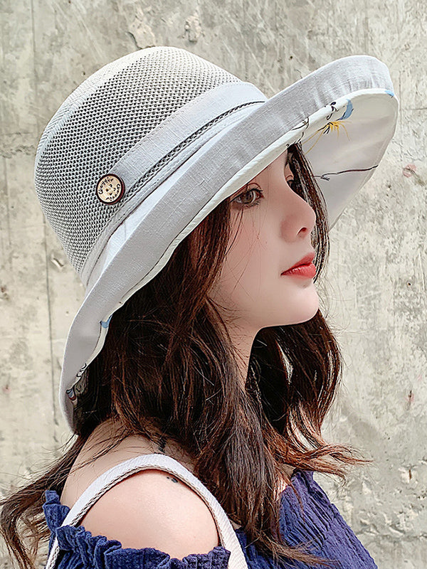Hollow Lace-Up Printed Split-Joint Sun Hat