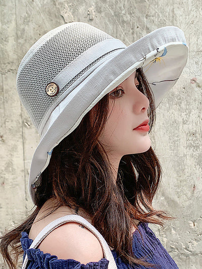 Hollow Lace-Up Printed Split-Joint Sun Hat