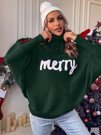 Long Sleeves Loose Contrast Color Printed Split-Joint High Neck Sweater Tops