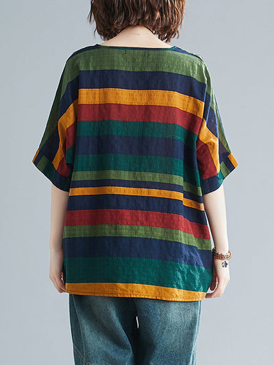 Rainbow Stripe Batwing Sleeves T-Shirts Tops