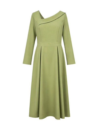 A-Line High Waisted Pleated Pockets Solid Color V-Neck Maxi Dresses