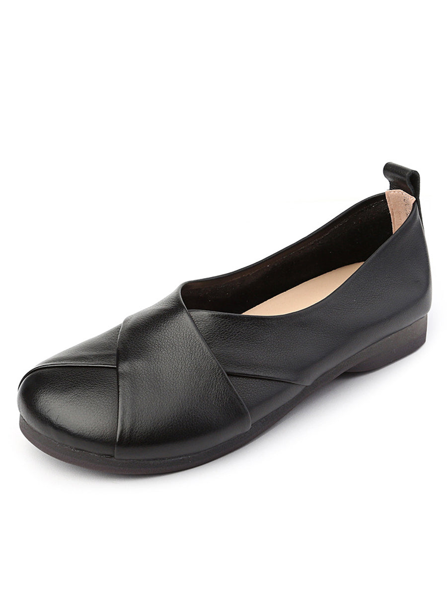 Women Casual Soft Leather Spliced Low Heel Shoes