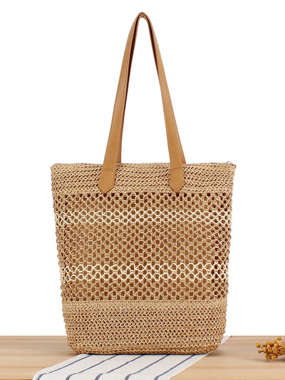 Women Casual Colorblock Straw Weave Shoulder Bag