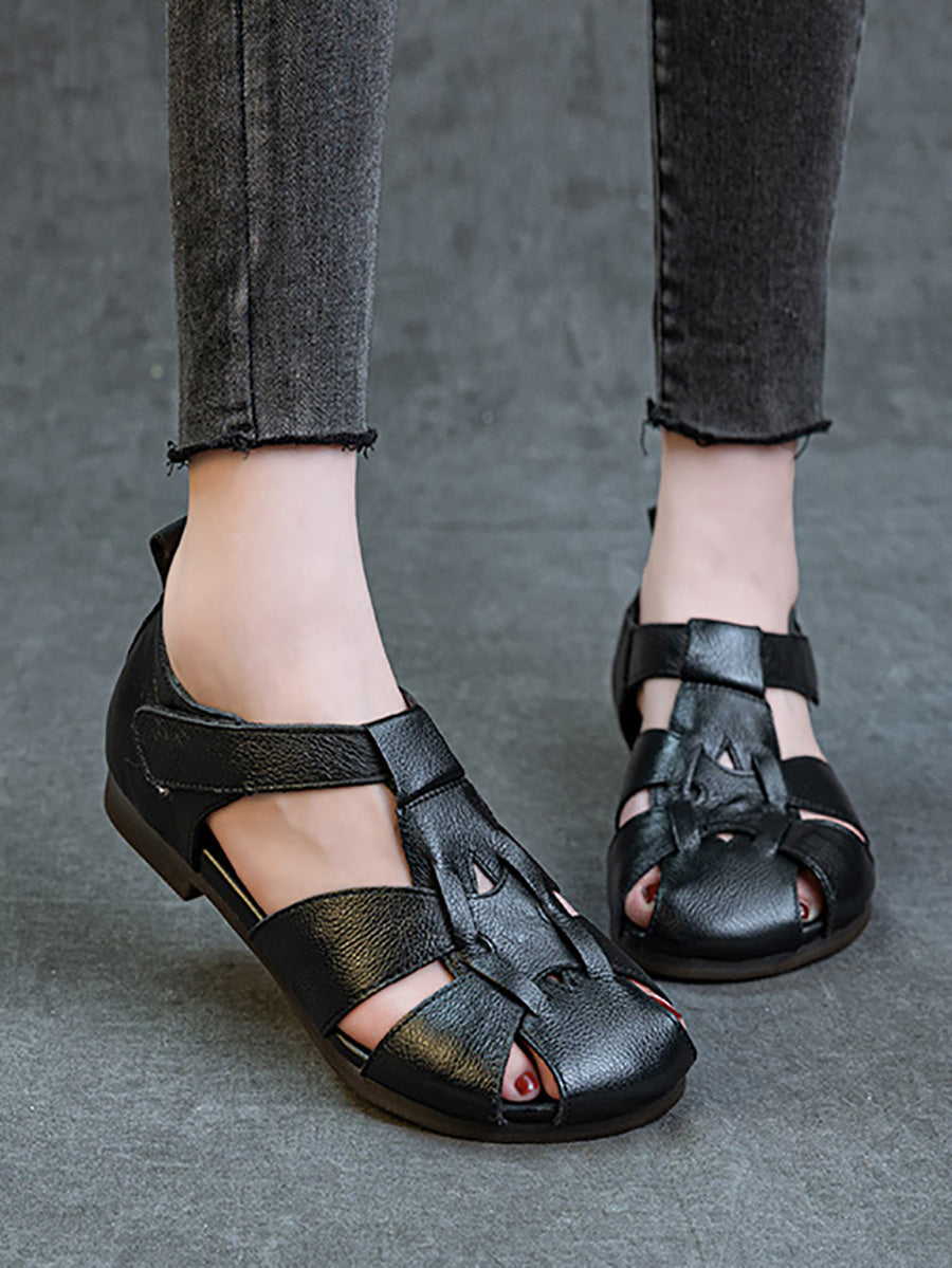 Women Summer Soft Leather Spliced Sandals