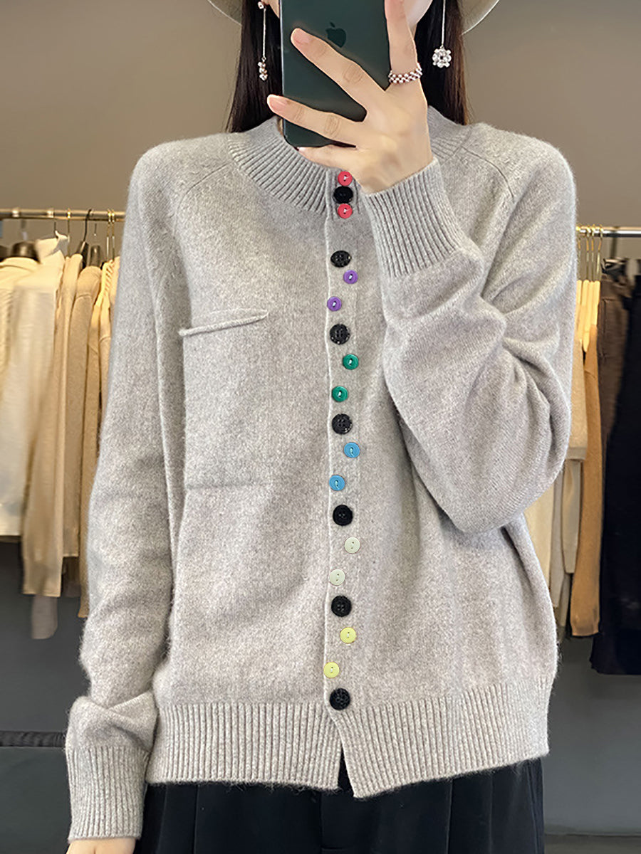 Women Autumn O-Neck Pure Color Knit Sweater