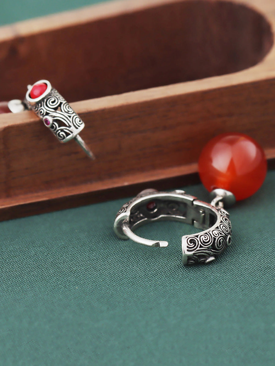 Vintage Red Agate Cooper-plating Silver Earrings