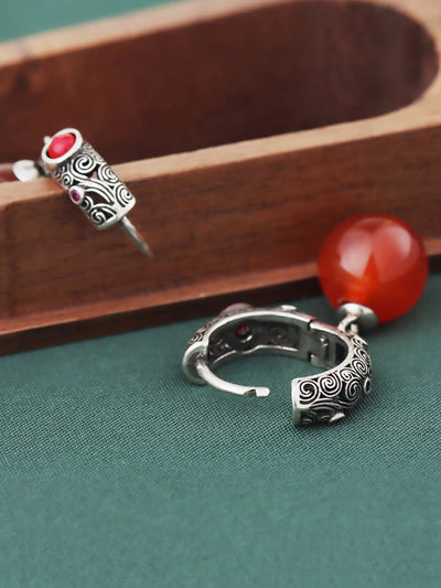 Vintage Red Agate Cooper-plating Silver Earrings