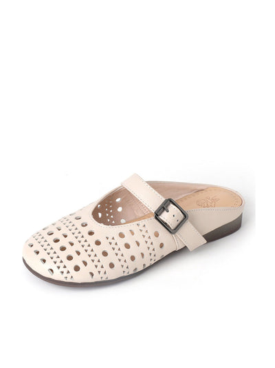 Women Casual Summer Genuine Leather Low Heel Slippers