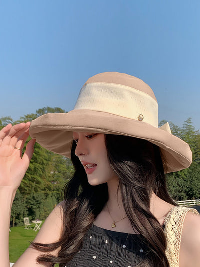 Women Summer Sunproof Colorblock Bowknot Hat