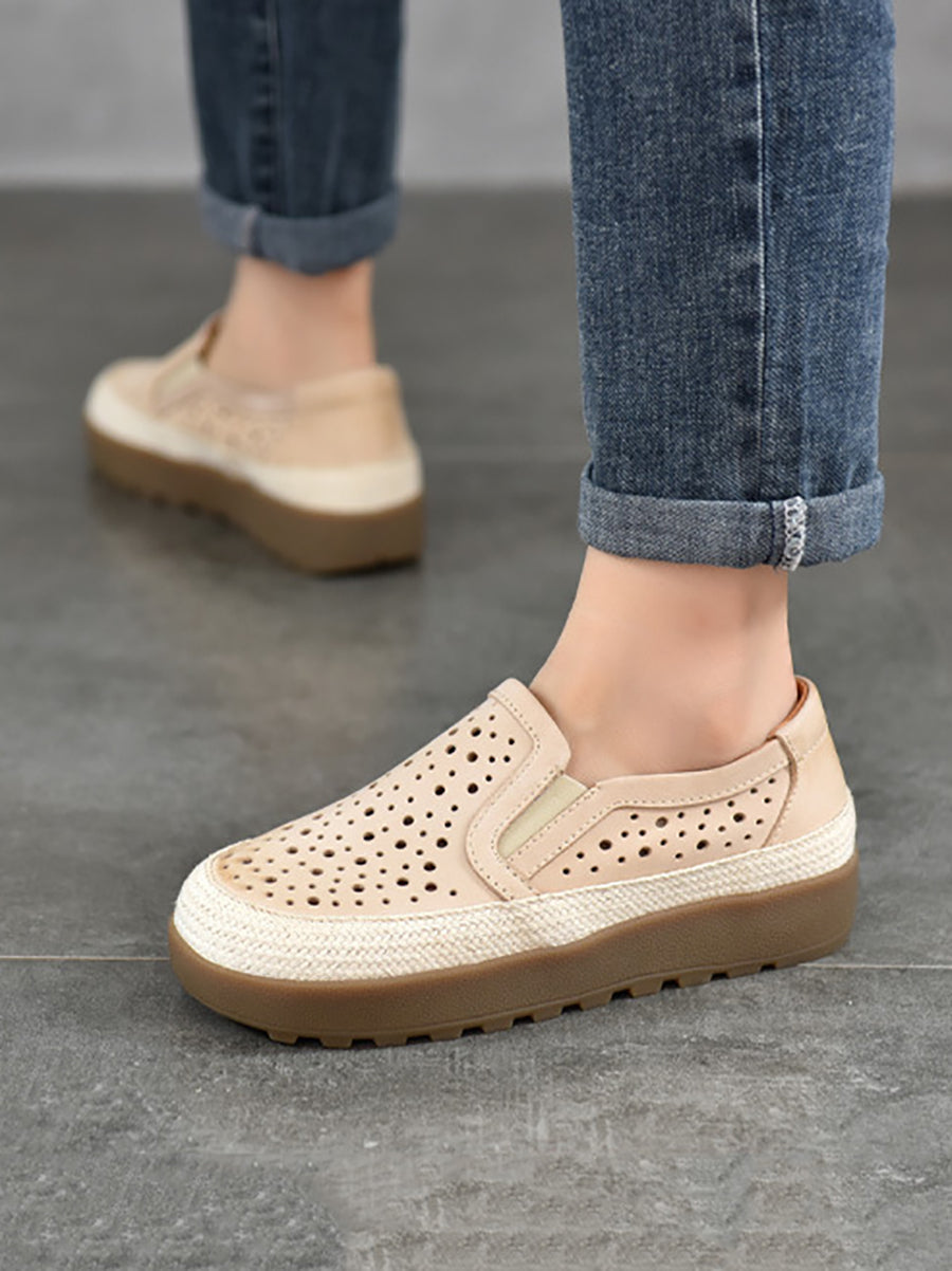 Women Summer Leather Hollow Out Platform Shoes