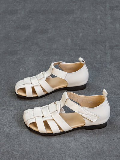 Women Summer Genuine Leather Low Heel Sandals